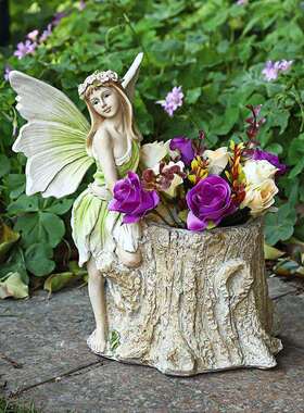 乡村园艺装饰工艺品少女花仙子欧式创意花缸家居摆设树脂雕像摆件