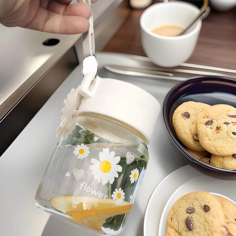 小雏菊胖胖杯高颜值迷你水杯便携式咖啡饮料杯可爱夏季果汁玻璃杯