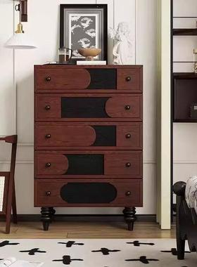 式BSX实木纳五斗柜卧客厅小户法型收斗柜复古中古风储物柜室靠墙