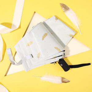 小清新烫金羽毛三折伞黑胶折叠防晒防紫外线太阳伞晴雨两用雨伞