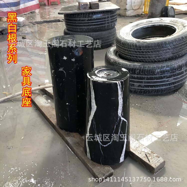 天然大理石材黑白根圆柱灯家具配件艺术工艺品雕塑基底座圆桌设计