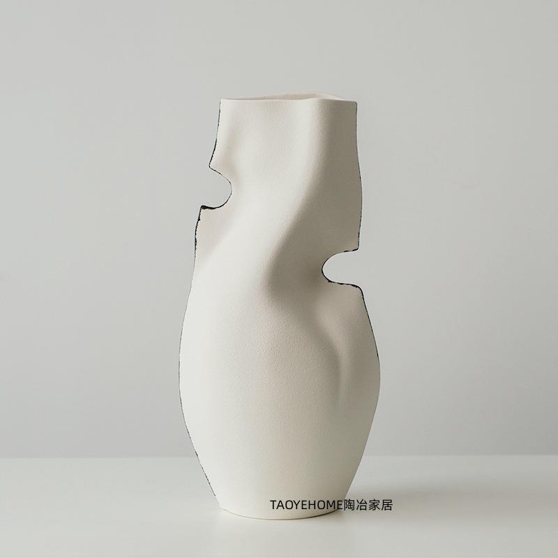 简约现代手工陶瓷花瓶珍珠白家居样板房民宿花器软装餐桌饰品摆件
