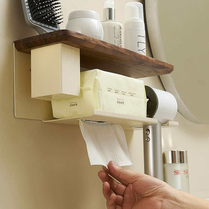 胡桃木奶油风吹风机支架壁挂免打孔卫生间多功能洗脸巾一体置物架,家庭/个人清洁工具,淘宝优惠券,粉丝福利购,淘宝优惠卷