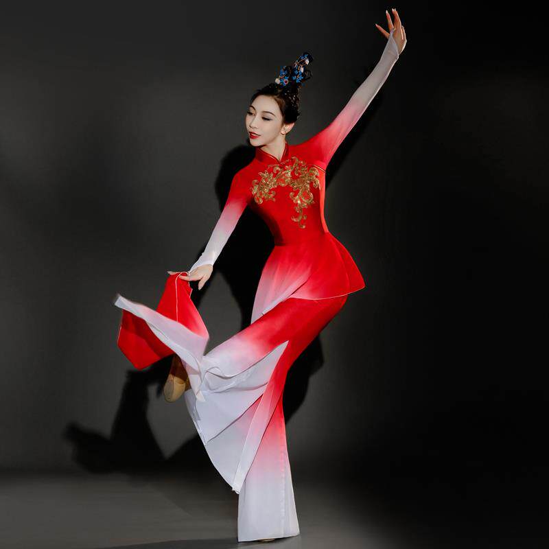 高档新款舞蹈演出古舞扇典子舞服装民族表歌演服中国风秧服女服现