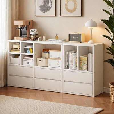 简易书架落地置物架靠墙格子柜家用杂物柜床边柜子带柜门储物书柜