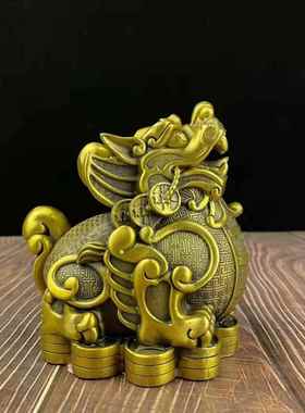 黄铜貔貅 黄铜独角飞天貔貅摆件黄铜器办公室礼品摆件