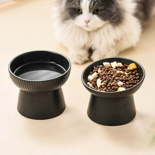 黑色猫碗陶瓷猫咪黑碗宠物防黑下巴猫食盆水盆狗食碗防打翻专用碗