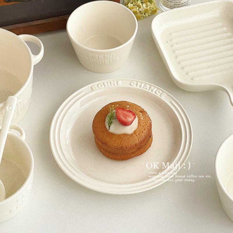 简约ins风陶瓷餐具手柄烤碗家用焗饭盘子双耳烤盘烘焙烤箱专用