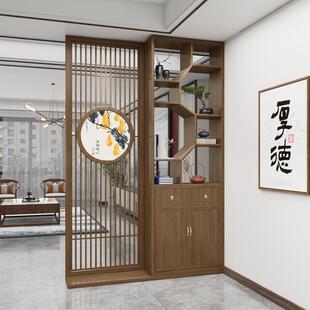 新中屏NMD风断客厅实木格隔博古栅架式酒柜置物架玄关柜新中式设