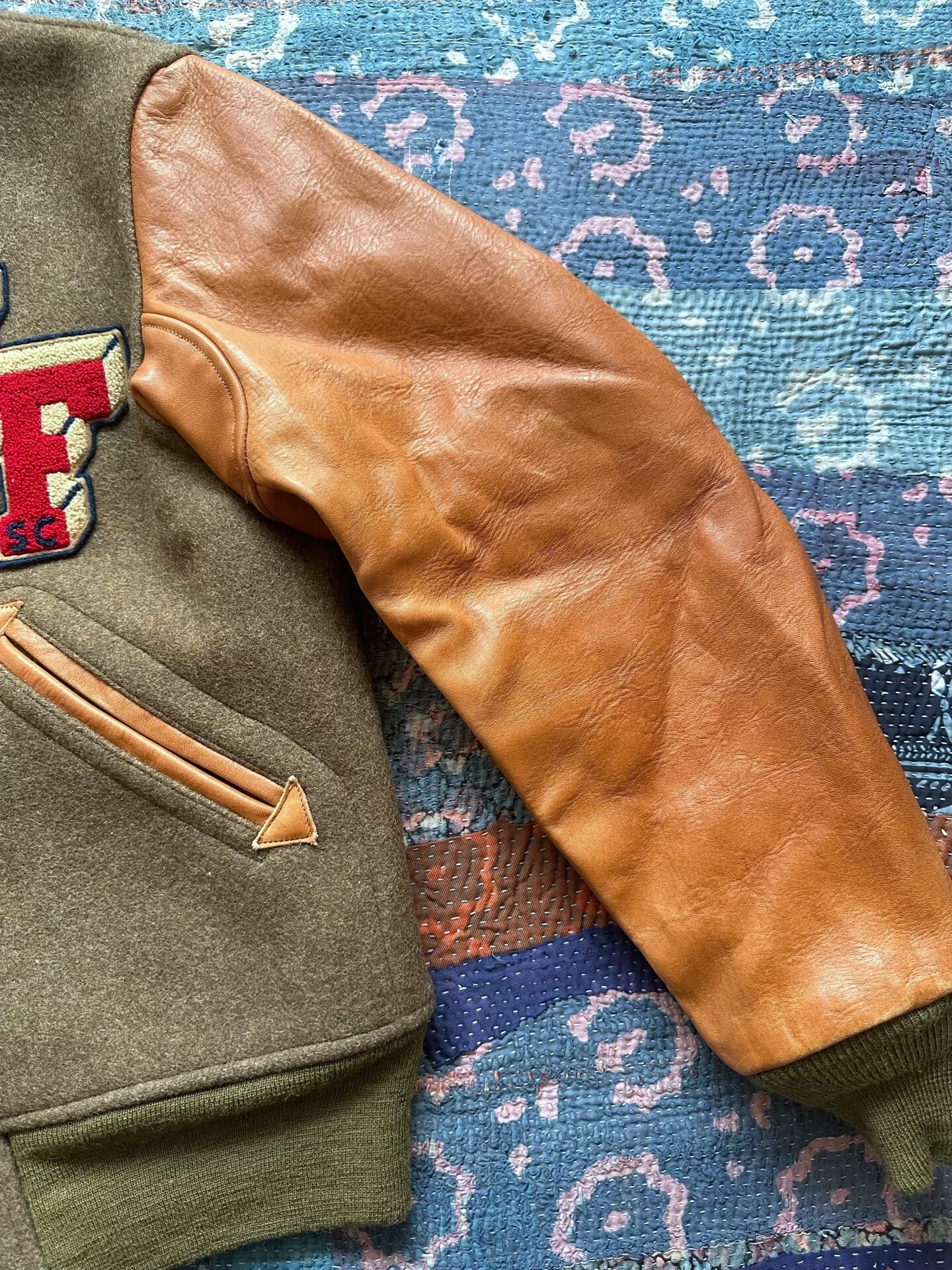 Mister Freedom Leather Sleeve Baseball Jacket — back