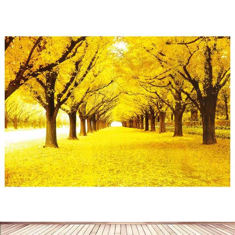 黄金大道客厅卧室墙贴装饰画秋天落叶风景画秋景发财树自粘画壁画图片