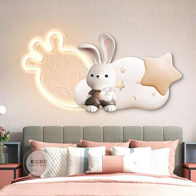 网红儿房装饰画可孩爱头子公主童房兔背景墙发光挂画女卧室床壁画