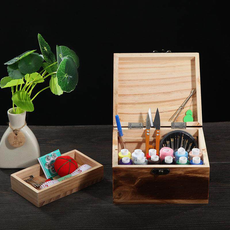 复古家用实木针线盒缝纫套装收纳盒手缝线缝衣线手工DIY缝补工具