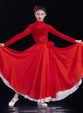 正品晨步悬挂同款金舞红色大摆裙儿童飘古逸裙典代舞万江表演现服