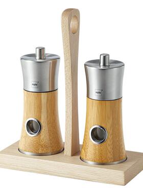 磨mle竹子手动花椒研磨器磨节碎器组0051/662合黑胡椒磨盐可调y粗