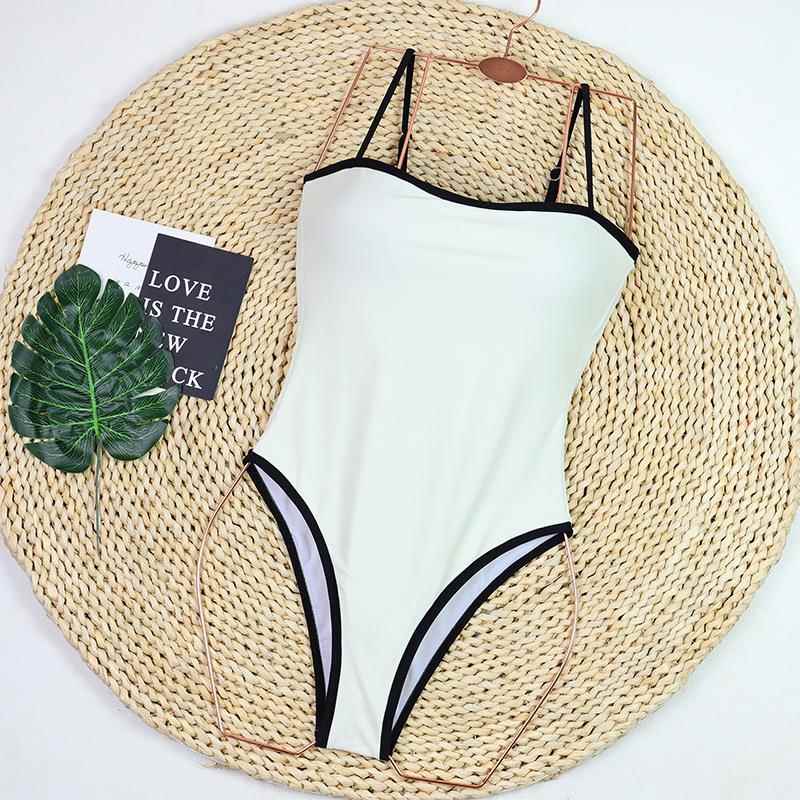 swimsuit one-piece white and black simple swimsuit matching