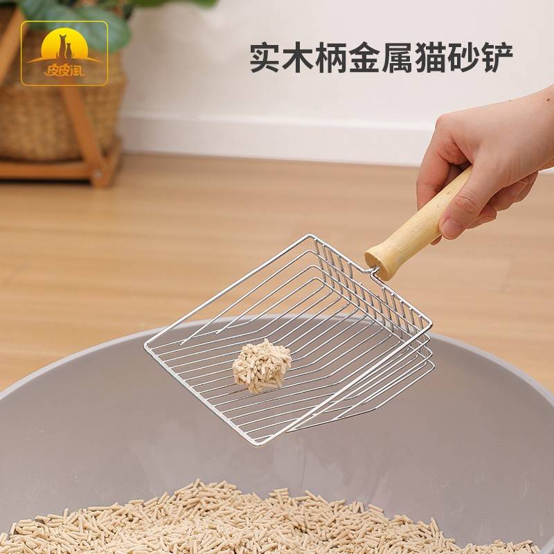 现货皮皮淘加大加厚铲屎金属猫砂铲 木柄铝合金爆款猫沙铲子图片