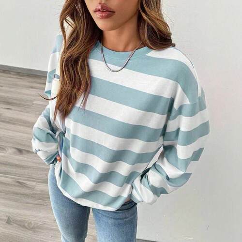 Women's Round Neck Striped Loose Long Sleeve Top Casual