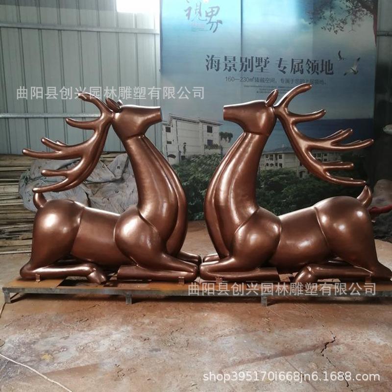 户鹿外铜雕雕塑铸铜麋鹿锻铜仿区坪真梅LYU花鹿公园草小景观装饰