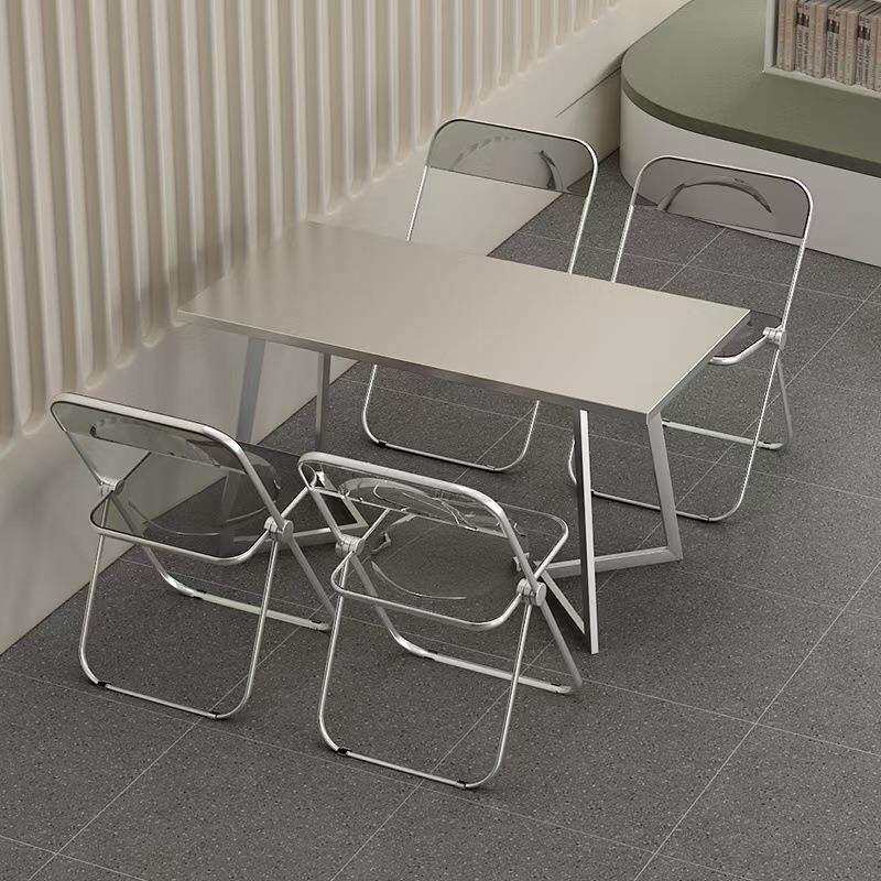 加厚不锈钢折叠桌子快餐小吃店工厂食堂咖啡厅工业风长方形餐桌椅