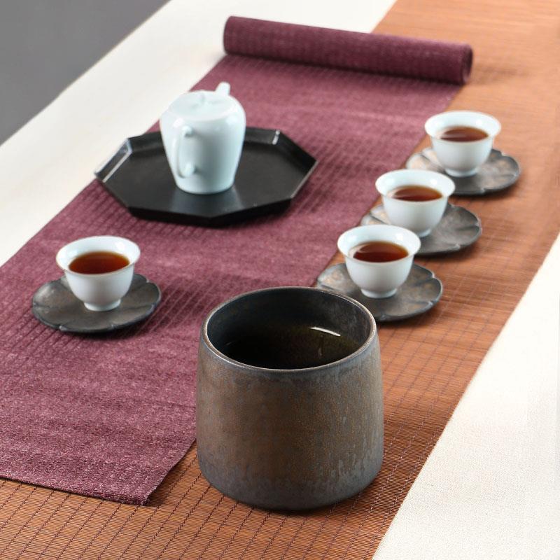 鎏金粗陶水盂禅意茶洗大号复古水洗茶具日式杯洗建水
