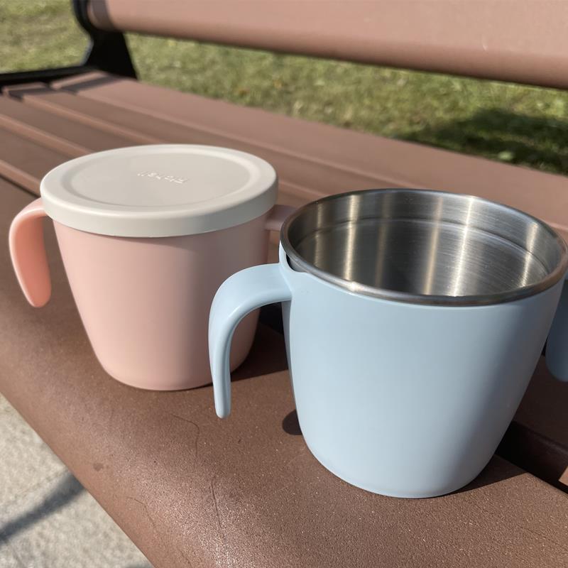 richell利其尔不锈钢水杯婴儿童宝宝隔热防烫喝杯带盖把手260ML