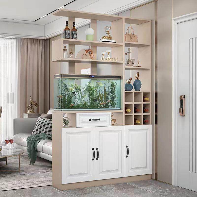 轻奢客厅入户玄关柜鱼缸一体简约现代进门屏风装饰柜餐厅隔断酒柜