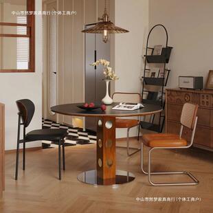 中古风实木圆型叠B901餐桌可折转变用板成长方形功能餐台家小户型