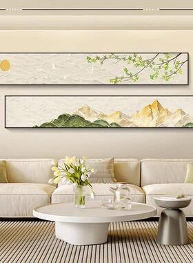 日照金山客厅装饰画山水风景沙发背景墙挂画窄长条高级感中式壁画