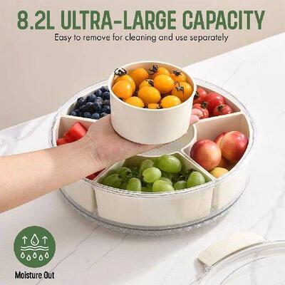 Rotating Portable Spinning Rounded Veggie Tray with Lid and