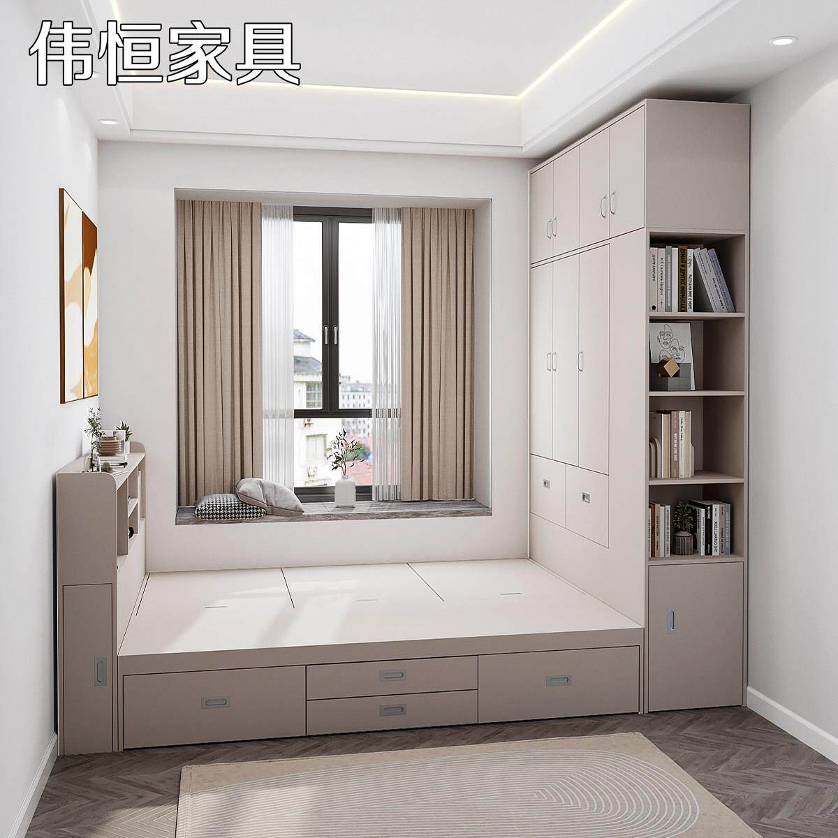 兔宝宝实木床榻榻米床衣柜一体组合主卧室儿童落地带储物收纳定制