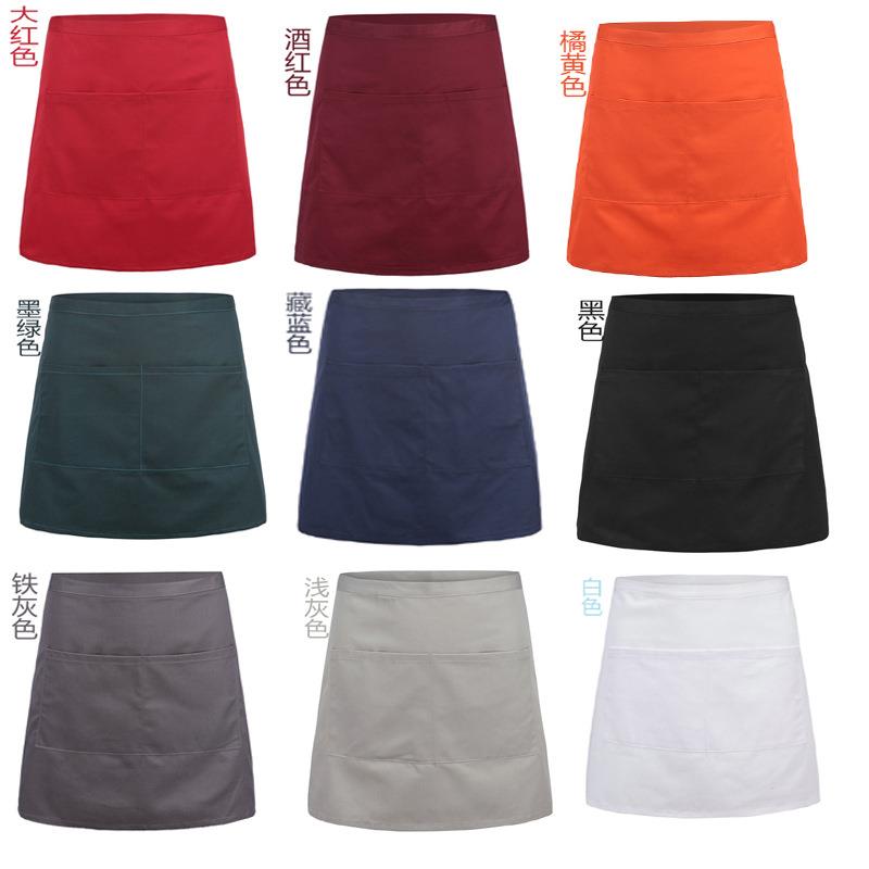 烧烤围裙服务员半身工作服厚料加长围裙黑色围裙服务员短款围腰女