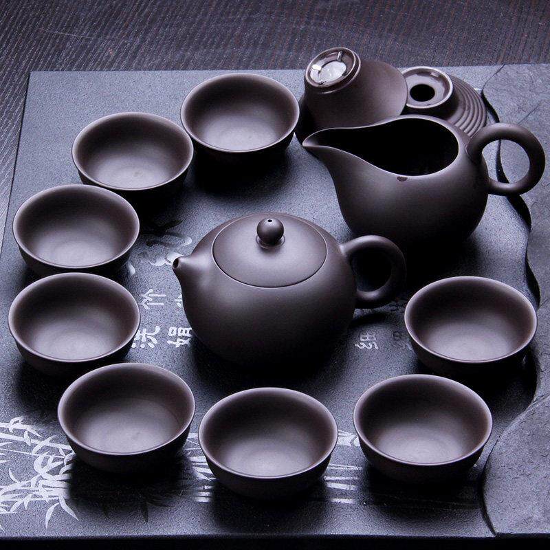 宜兴紫砂茶杯套装一套功夫茶具紫砂壶盖碗公道杯红泡茶杯盖碗套装