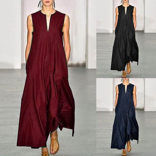 Deep V-neck dress sleeveless long skirt