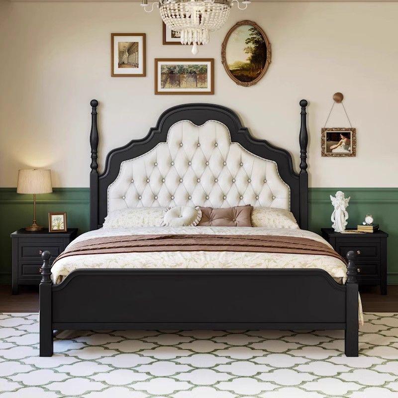法式轻奢高档中古风床美式软包实木床复古风主卧双人储物箱体婚床