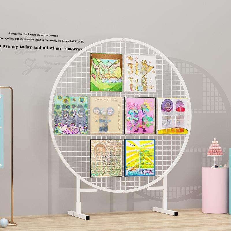 铁网格网圆形装饰网格架幼儿园作品展示易拉宝婚庆展示挂架落地网
