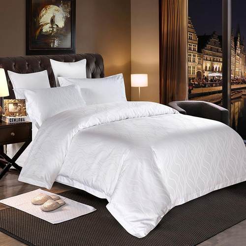 酒店布全棉贡宾馆床th-01上用品0支缎提花被套双人单草6人被罩纯