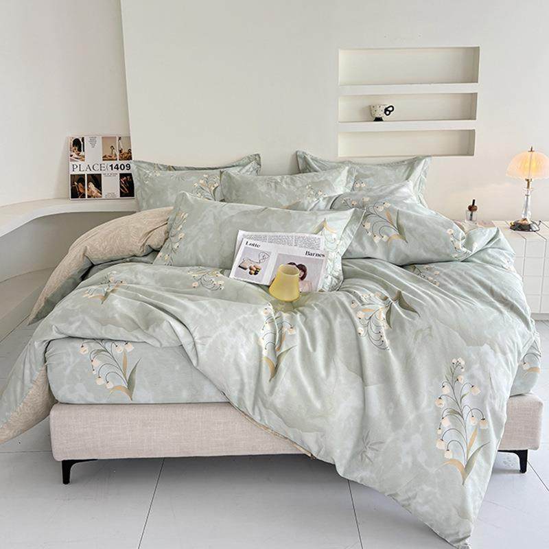 60支长绒棉四件套纯棉母婴级床笠款床罩被套印花床上用品南通家纺