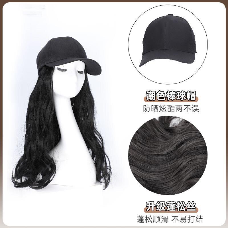 新款直销假发女鸭舌帽假发网红长卷发自然大波浪棒球帽子假发一体