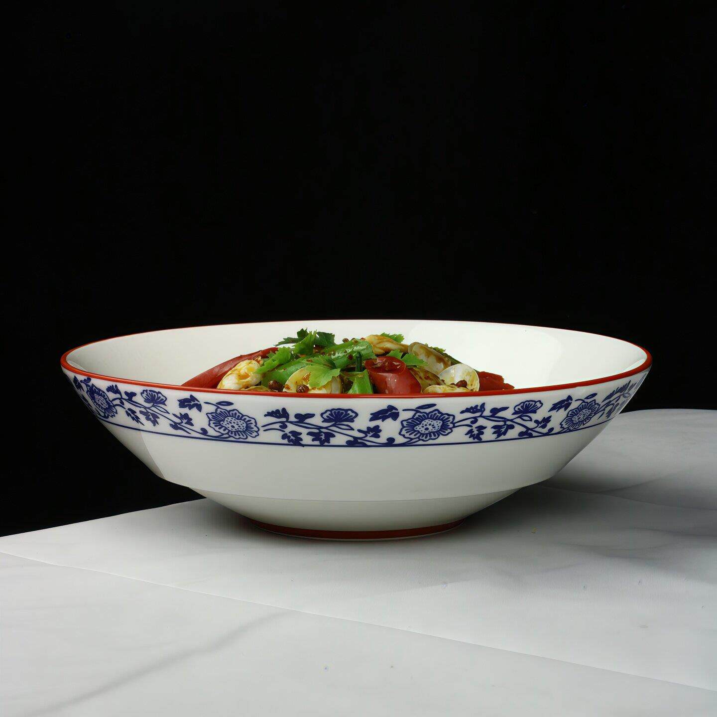 商用圆形碗盘中式小炒专用陶瓷餐具湘菜饭店农家乐辣椒炒肉斗笠碗