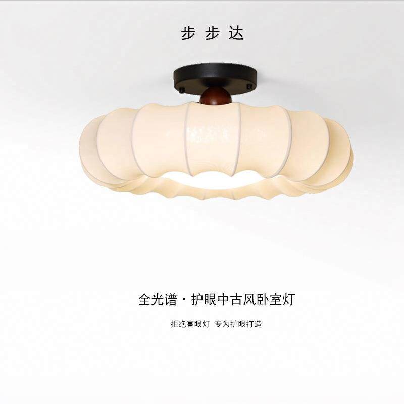 步步达中古风主卧室灯新中式复古书房灯轻奢复古布艺房间吸顶灯