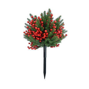 圣诞诺福克松枝仿真人造花户外庭院盆景单支浆果红果装饰地插