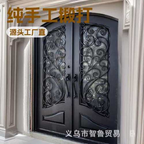 北京款铁艺门纯手工锻打推拉门 别墅玻璃门 源头工厂发货可接外贸