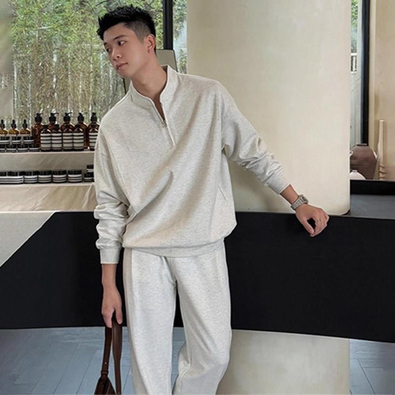 韩国CHIPOTLE老钱风休闲套装男2026年秋季半拉链卫衣卫裤搭配一套