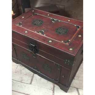 中式仿古老式木箱带锁百宝箱家居收纳喜庆箱子明格手工做旧箱