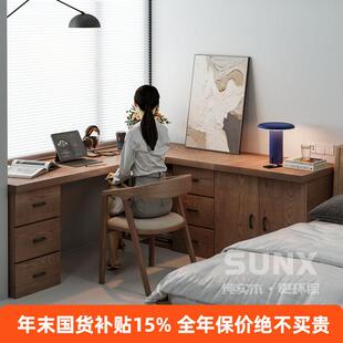 全实木转角书桌书柜一体组合 法式家用卧室书房角落L型拐角电脑桌