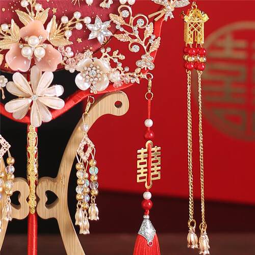 新娘喜扇秀出禾服式扇GUC结婚婚礼团扇古团风扇子嫁扇喜字扇中手