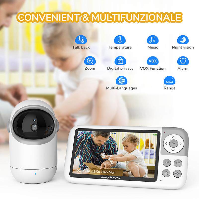 vb806婴儿监视器5寸双向语音看护器摇篮曲宝宝看护器baby monitor