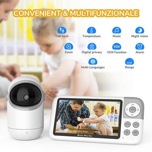 vb806婴儿监视器5寸双向语音看护器摇篮曲宝宝看护器baby monitor