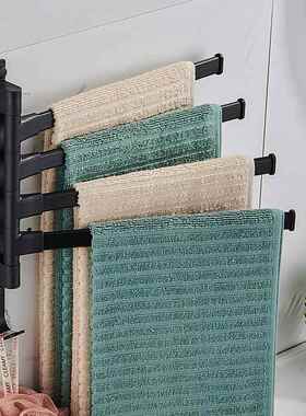 厂家旋转毛巾架黑色太空铝厕所洗手间卫生间折叠浴室毛巾杆免打孔